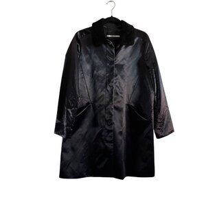 Jane Post Women S Navy Blue Satin Sherpa Collar Pockets Longline Jacket NWT